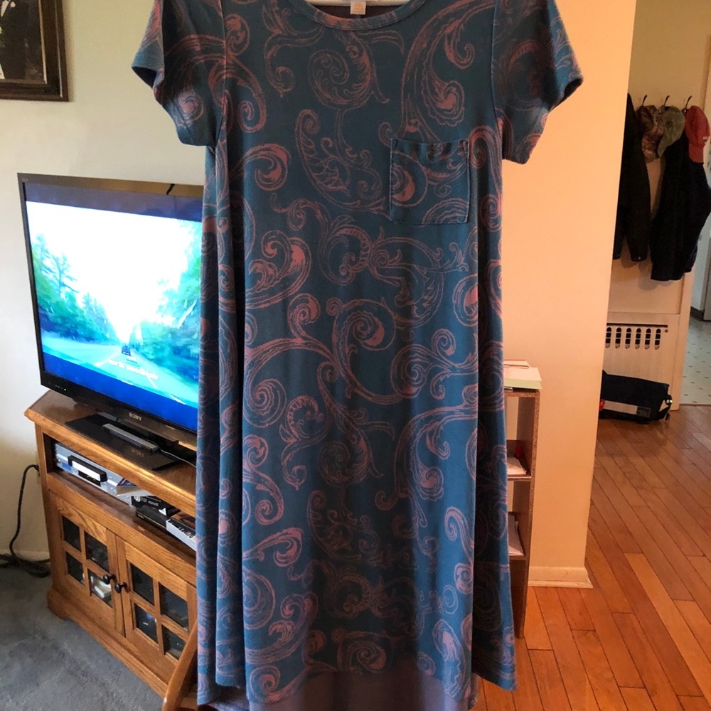 Lularoe cornflower blue dress/coral pattern dress